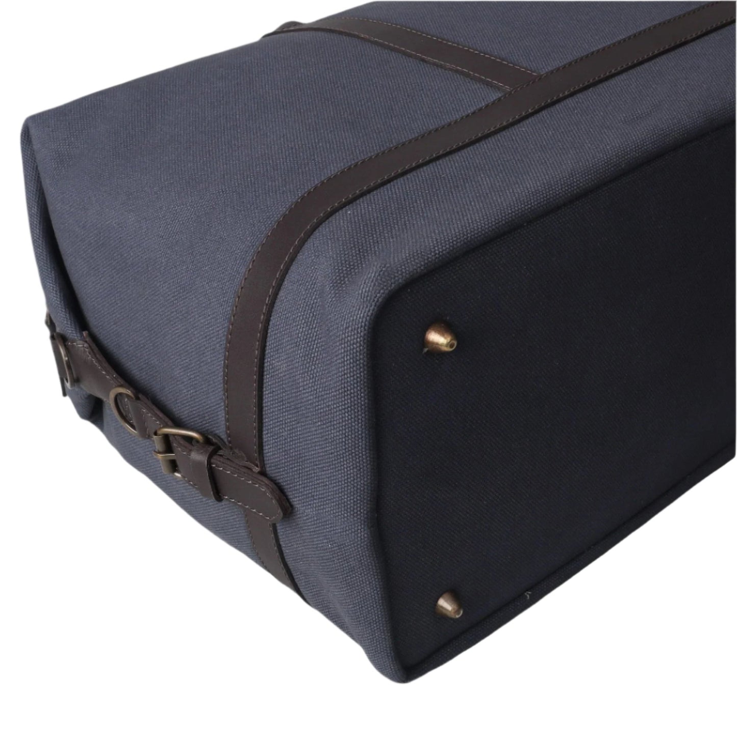 Weekender travel bag with brass finished hardware for durability