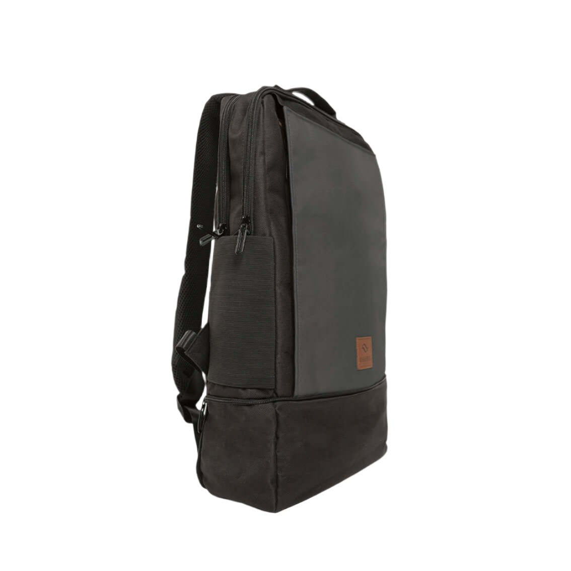 Side-angled view of expanded City-C black daypack