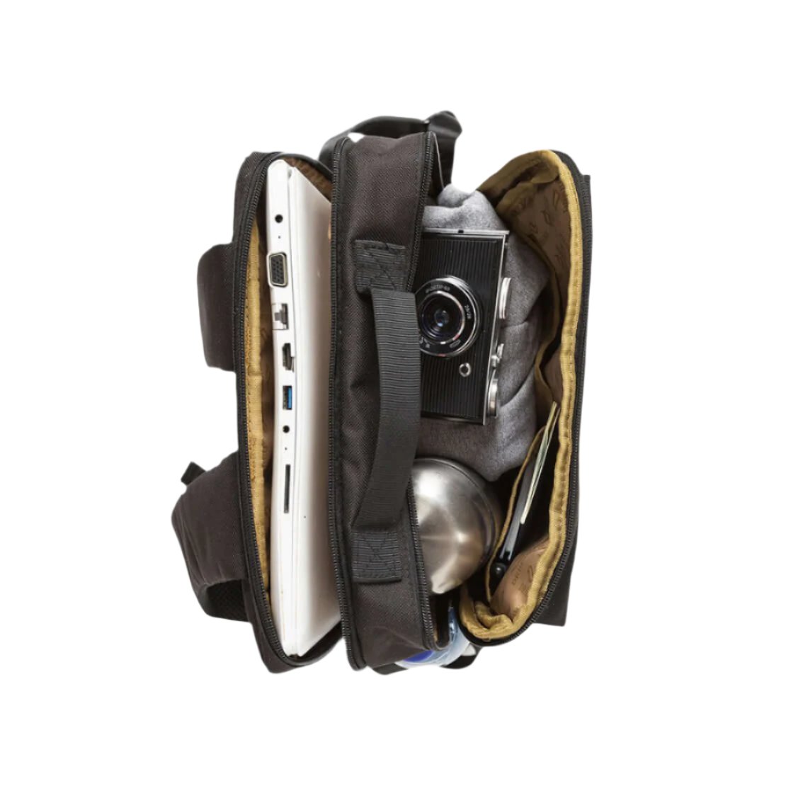 Top view of City-C daypack neatly packed with daily essentials