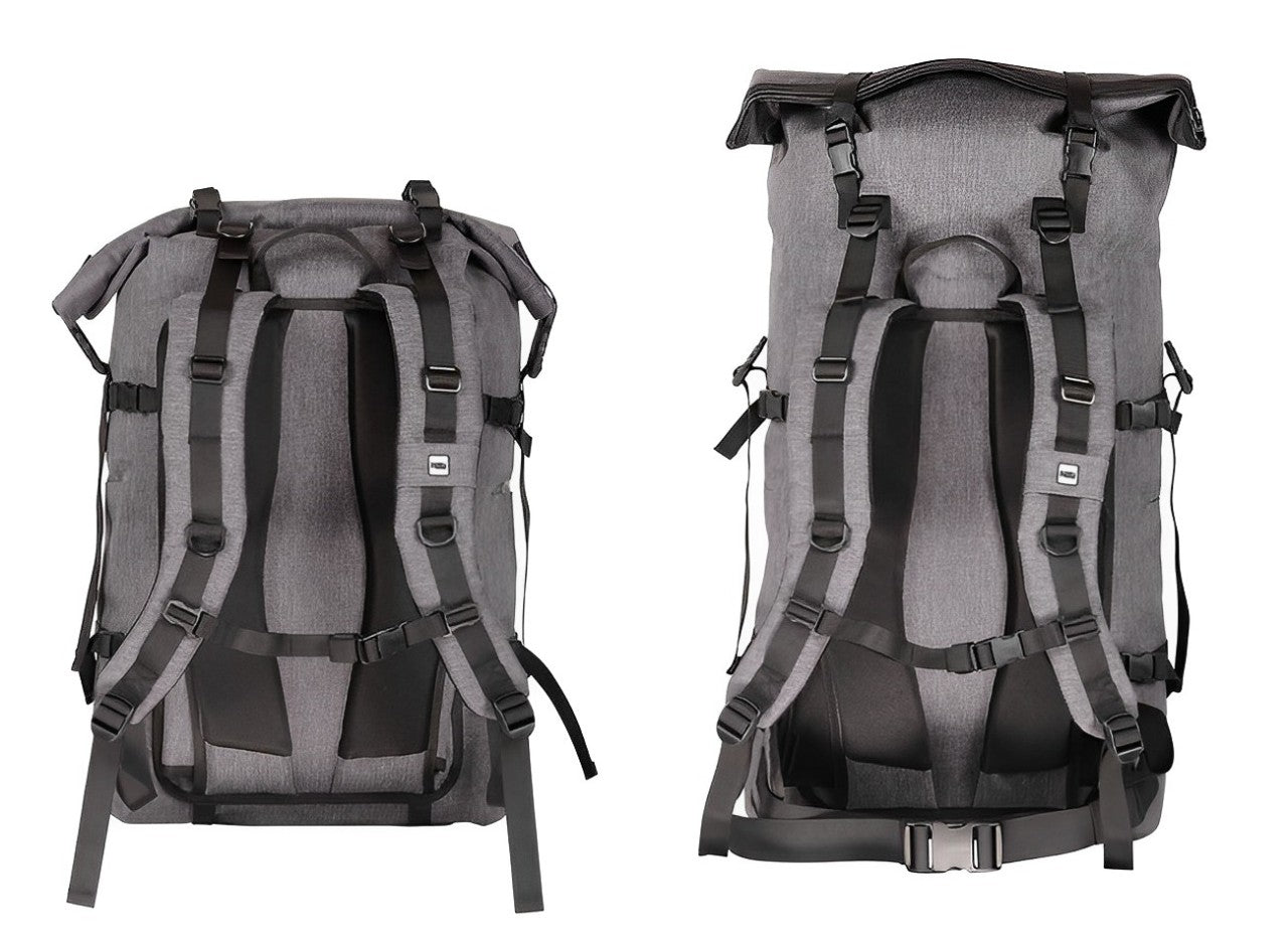 GC Habitat Hab.365 travel backpack grey compact and expanded view back support adjustable straps