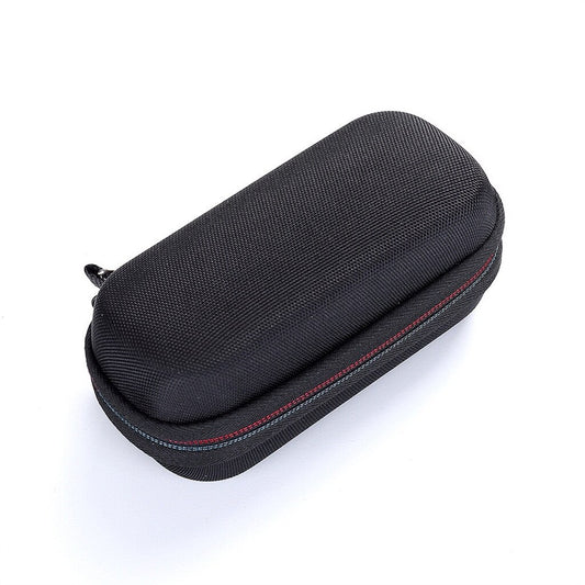 Exterior view of black hard shell tech accessories case